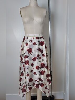 emory park Cream Midi Skirt with Red Rose Print